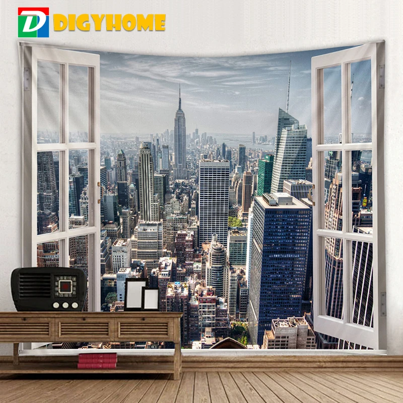 

Tapestry Window Sea/Beach/City Style Home Decoration Polyester Thin Wall Hanging Cloth