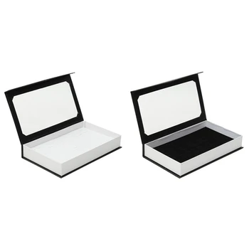 

2x 72 Ring Jewellery Display Storage Box Tray Show Case Organiser Earring Holder, White/ Black Ring Box with Cover