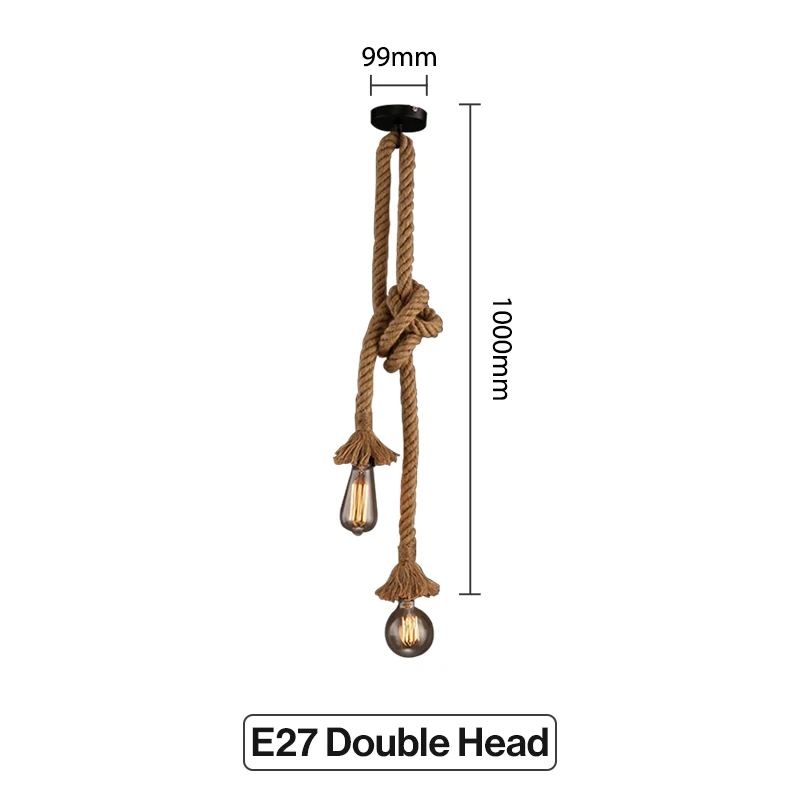 Винтажная Подвесная лампа с пеньковой веревкой Цоколь E27 1 м 1,5 м 2 м 2,5 м 3 м 85-265 в Лофт промышленный Ретро подвесной светильник Edison ST64 G95 - Цвет корпуса: E27 Double Head 1M