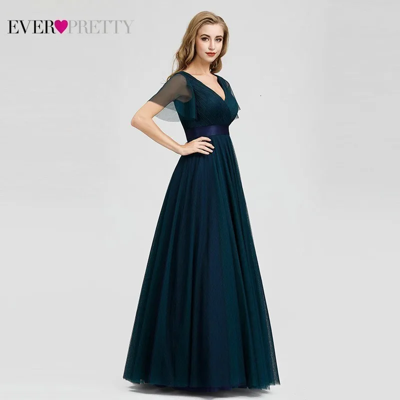 Голубое платье для выпускного вечера размера плюс Ever Pretty EP07962 элегантное женское сексуальное длинное платье из тюля с v-образным вырезом для выпускного вечера вечерние летние платья