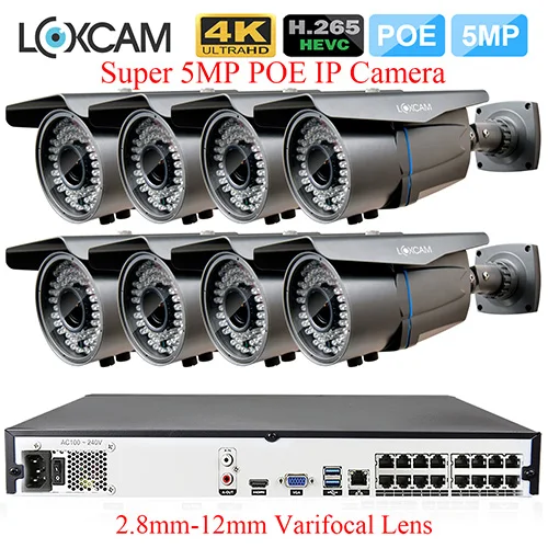 16CH NVR x 8 Camera LOXCAM 16CH H.265+ 5MP POE NVR система видеонаблюдения 5MP 2,8-12 мм зум наружная Водонепроницаемая ИК ip-камера комплект видеонаблюдения 4 ТБ - Цвет: 16CH NVR x 8 Camera