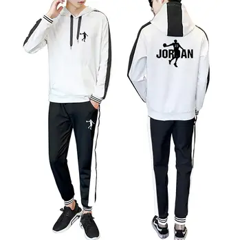 

New sports logo 2020 hot sale spring and autumn hooded stitching fashion casual suit fashion men and women sports leisure youth