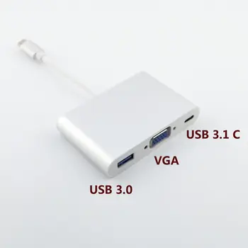 

1pcs USB-C 3.1 Type C to VGA USB 3.0 USB-C Female HUB Cable Adapter for 12" MacBoook
