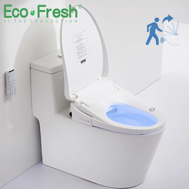 EcoFresh One ชิ้นห้องน้ำ WC สมาร์ทห้องน้ำที่นั่งที่นั่งอัตโนมัติ Flip เปิด Bidet อิเล็กทรอนิกส์อัจฉริยะ Heated ฝาครอบห้องน้ำ 1