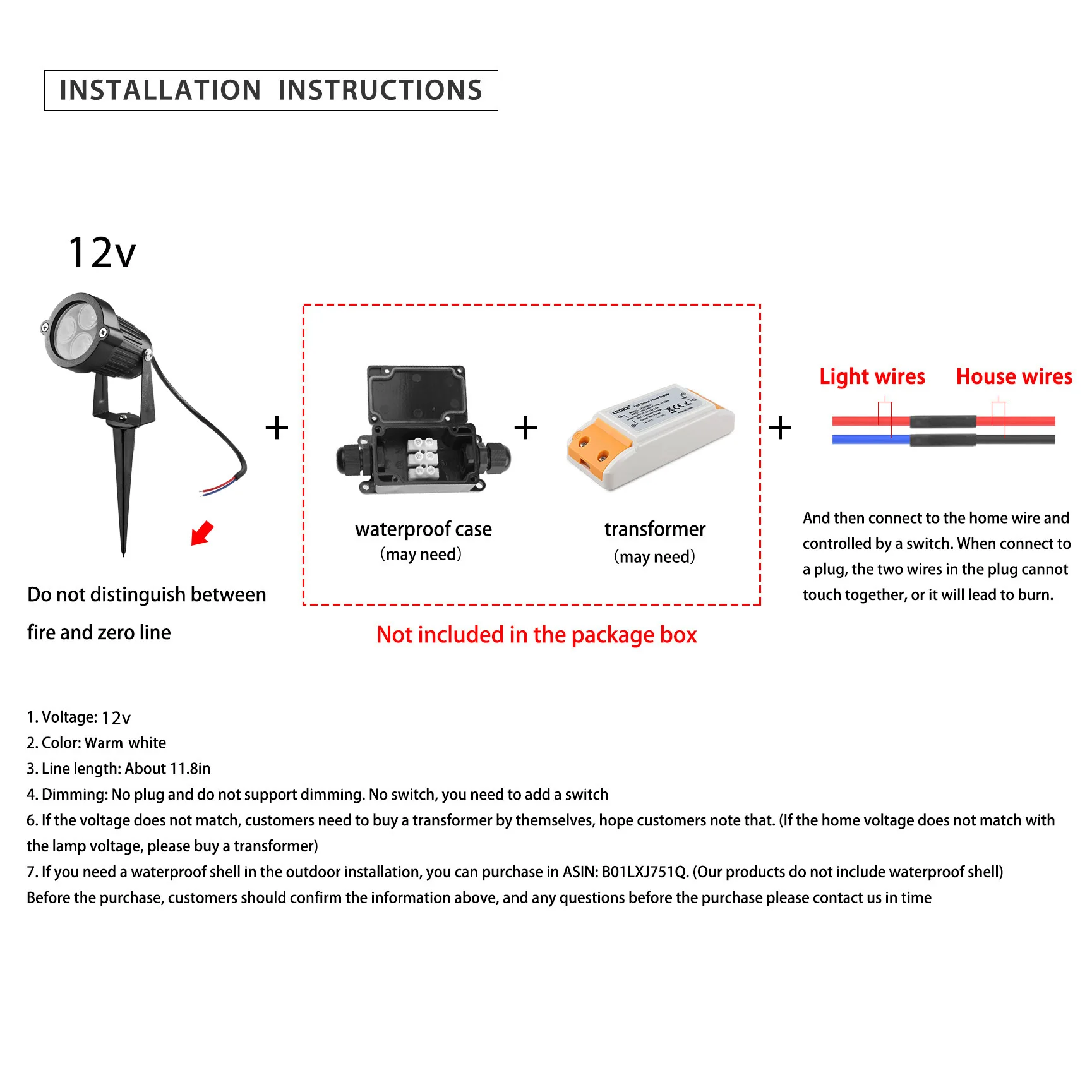 Lámpara de jardín al aire libre DC12V,3x3W,impermeable,frío/cálido,IP65