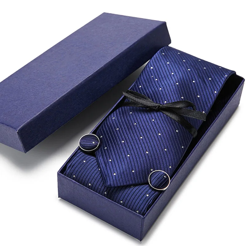 

Luxury Necktie Fashion 7.5 cm Silk Ties Handkerchief Cuffink Set Classical Neck Ties Mens Skinny Designer Handmade Gift Box