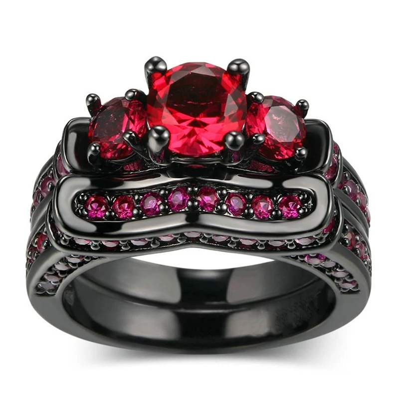 

Vintage Women Ring Set For Women Accessories Fashion Jewelry Red Crystal Rhinestones Rings Wedding Engagement Party Girl Gift