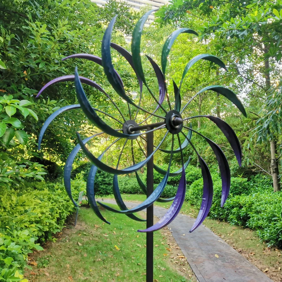 Metal Windmill Colorful Willow Leaves Dual Direction Wind Spinner Outdoor Garden Lawn Decor Rotating Windmill Ornaments