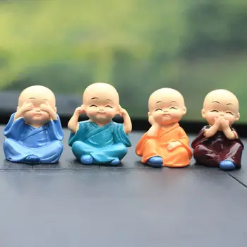 4 sztuk zestaw Little Monk figurki samochodowe rzemiosło dekoracyjne Home Decor Kungfu mnisi rysunek ozdoba samochodu budda chłopiec akcesoria tanie i dobre opinie Buddyzm FENG SHUI Z żywicy Religious