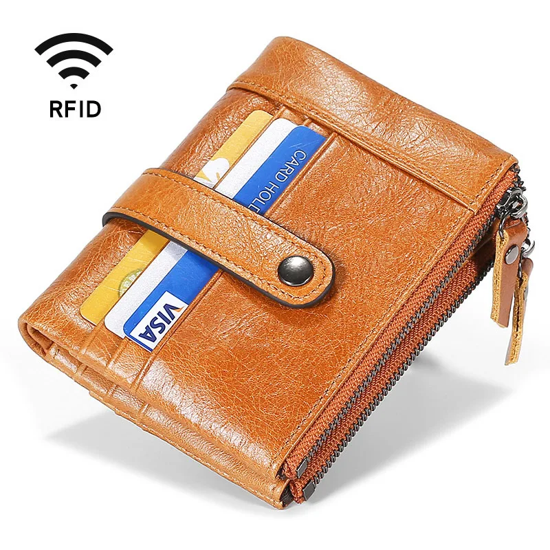 RFID мужской кошелек из натуральной кожи, большая вместительность, двойная молния, короткий клатч, мульти-слот для карт, кредитный держатель для карт, мужской кошелек для монет