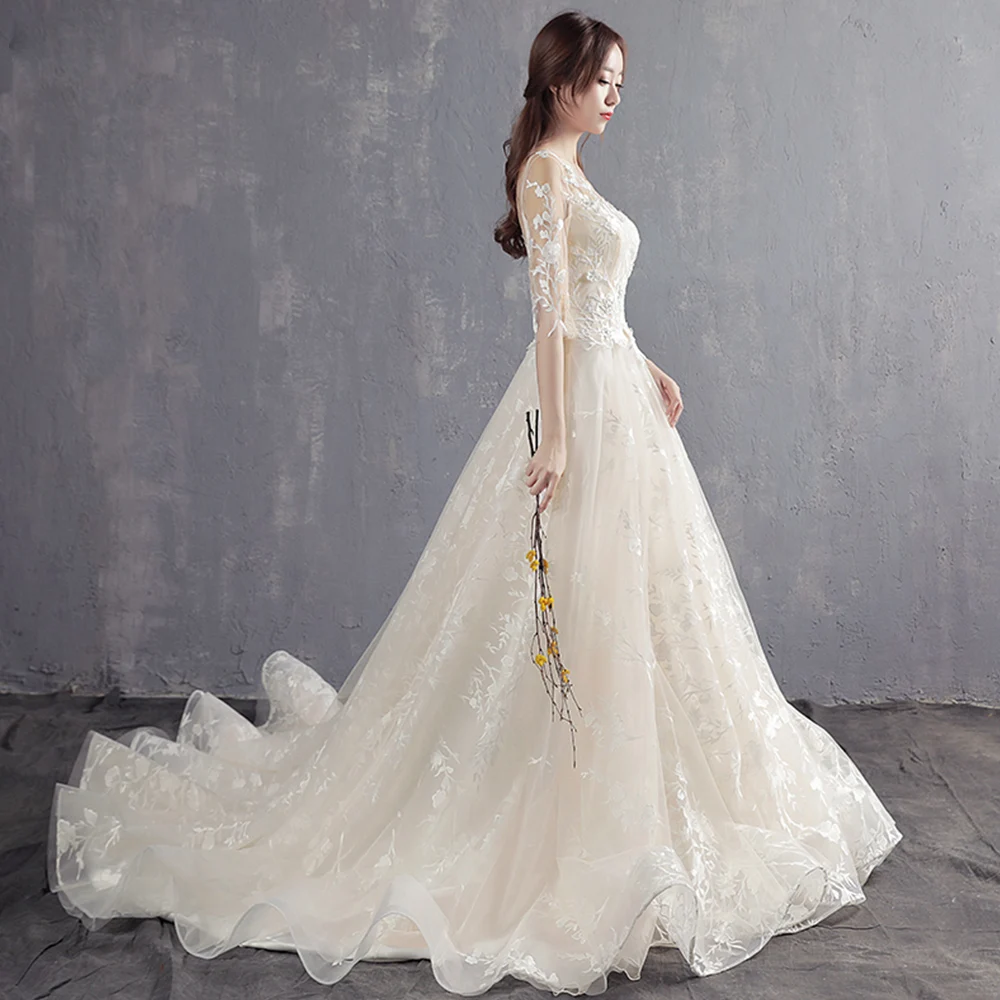 Vestido de Noiva/Свадебные платья с коротким рукавом 2019, с аппликацией из тюля, роскошный халат de Mariee, иллюзия сзади, простой брюйдсюркен