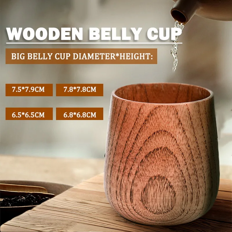 Wooden Big Belly Cups Handmade Natural Spruce Wood Cups Beer Tea Coffee Milk Water Cup Kitchen Bar Drinkware Dropshipping