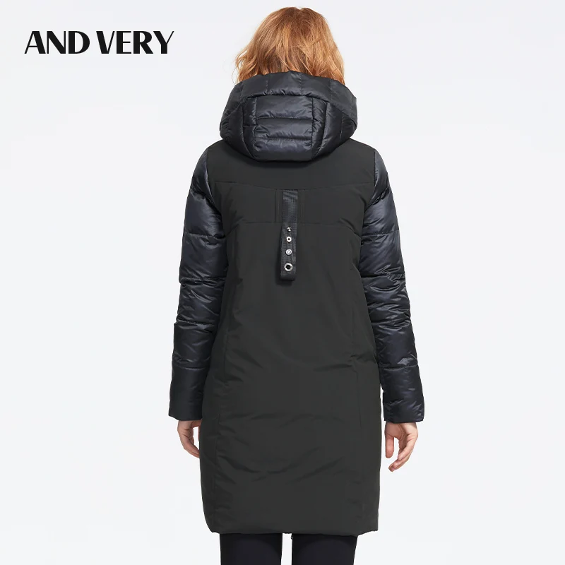 ANDVERY Осень новое поступление женская куртка плотное хлопковое с капюшоном модный стиль темный цвет длинная женская одежда на молнии осенние куртки женские 9835