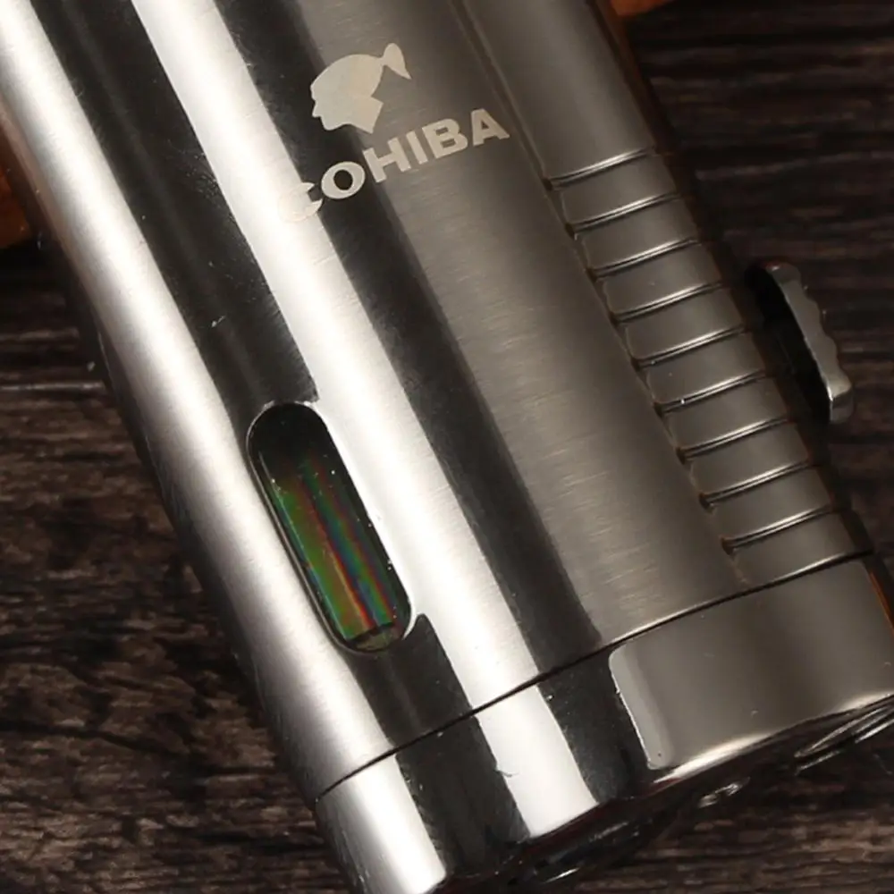 COHIBA зажигалка газовая бутан 3 пламя струйный фонарь зажигалки для сигарет ветрозащитная Мужская металлическая зажигалка для сигар многоразовая