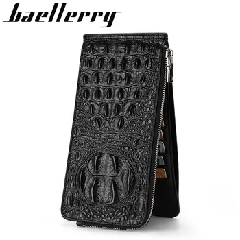 

Genuine Cow Leather Men Large Capacity Alligator Long Wallet Zipper Card Holders Slim Money Purse Male Pochette Clutch Bag