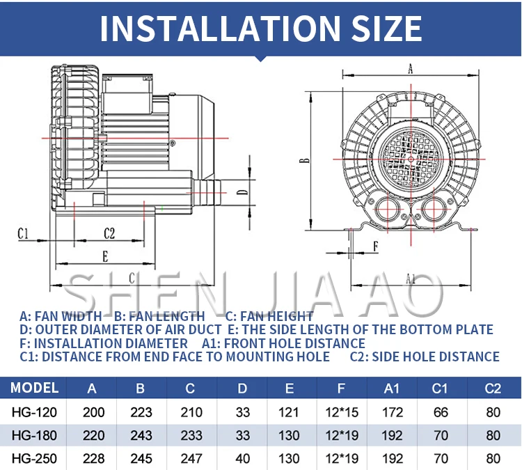 HG-120/180/250 High Pressure Vortex Fan Centrifugal Fan Industrial Powerful Blow