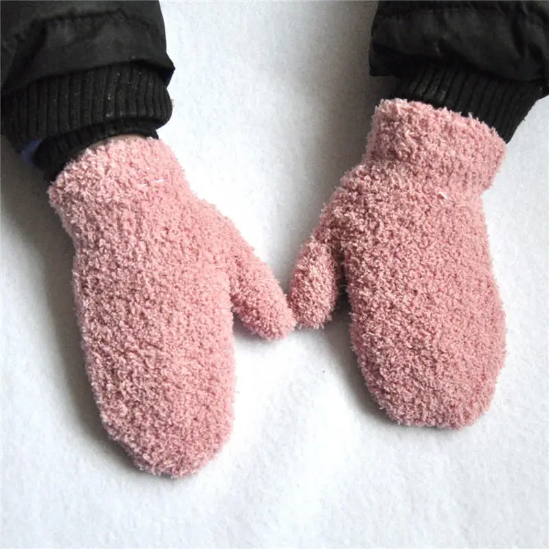 Kids Gloves Winter Baby Plush Coral Gloves Toddler Full Fingers Cute Mittens Warm Windproof Glove For Boys Girls 1-4Y winter gloves baby mittens