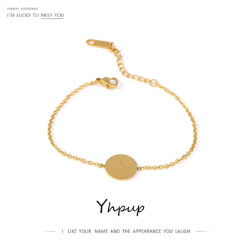 

Yhpup Charm Stainless Steel Round Bangle Bracelet Gold Metal Jewelry Fashion Geometric Bracelet Pulseras Mujer Moda Anklet 2020