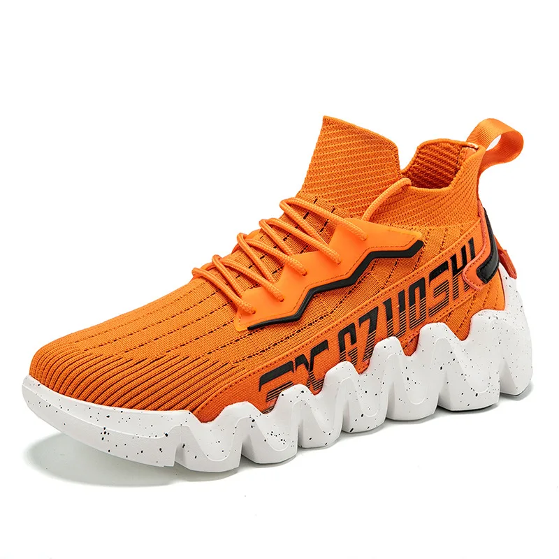 

gym shoes high-quality New running shoes in autumn Medium top sock shoes Sports ventilation Flying weaving Thick mesh bottom