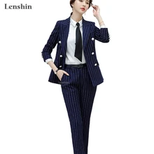 Lenshin, высококачественный комплект из 2 предметов, полосатый формальный брючный костюм, мягкий и удобный Блейзер, Офисная женская униформа, дизайнерская женская Деловая одежда