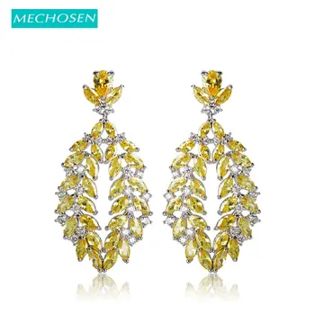 

MECHOSEN Yellow Cubic Zirconia Leaves Shape Drop Earrings For Women Ear Piercings Copper Pendientes Party Orecchini Accessories