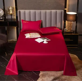 

Red Bedding Bed Sheet Pillowcases Solid Color Bed Cover Flat Sheets Linen Cotton for King Queen Size Home Textile