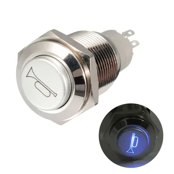 

16mm 12V Horn LED Push Button Switch Blue LED Light Momentary Switch Waterproof Universal For Car Auto Motorcycle