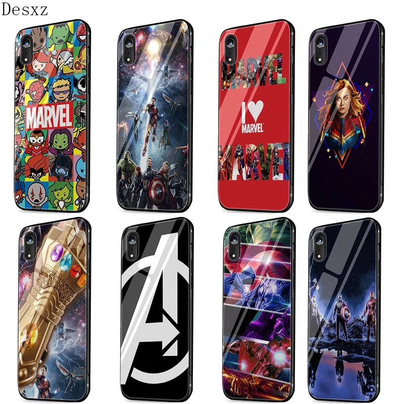 Glass Phone Case TPU for iPhone 5 5s SE 6 6S 7 8 Plus 11 Pro XR X XS Max Cover Marvel logo | Мобильные телефоны и