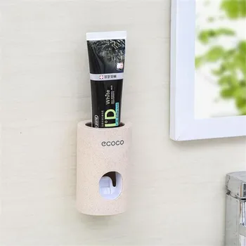 

Automatic Wall Mount Toothpaste Dispenser Waterproof Toothpaste Squeezers Wheat Straw Durable Dustproof Bathroom Accessories Set