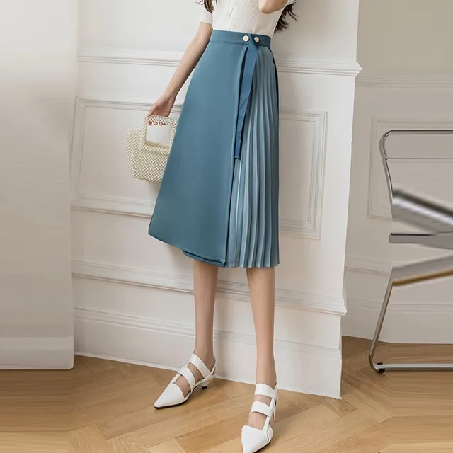 משרד ליידי אלגנטי ארוך חצאיות חדש הגעה 2021 קיץ קוריאני סגנון מוצק צבע כל התאמה גבירותיי גבוהה מותן אונליין חצאית W422|Skirts|  