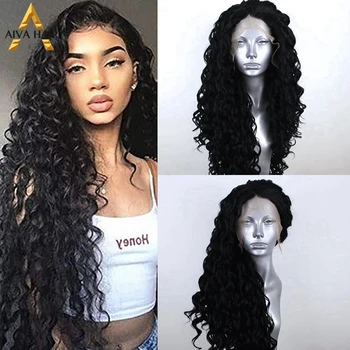 

Aiva Black Wig Glueless Synthetic Lace Front Wig Heat Resistant Green Gray Pink Kinky Curly Cosplay Wigs For Black Women
