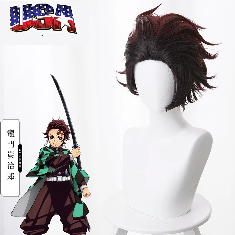 

Demon Slayer: Kimetsu no Yaiba Kamado Tanjirou Cosplay COSTUME Wig Anime Hair + wig cap