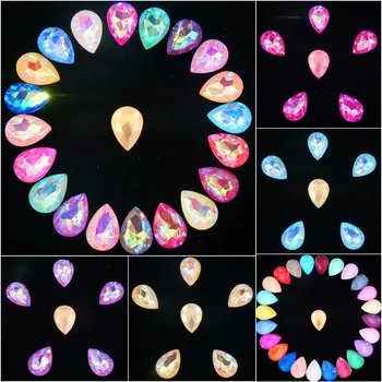

Glass crystal 7*10 10*14 13*18mm jelly candy AB & rainbow colors water drop shape Glue on rhinestone beads applique diy trimming