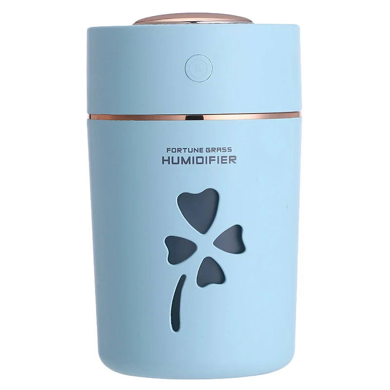 Blue Горячее предложение! Распродажа! 280ML Бытовая автомобильный очиститель воздуха, тисненным изображением травы удачи и арома-диффузор USB мини увлажнитель воздуха Красочный светодиодный ночной Светильник - Цвет: Blue