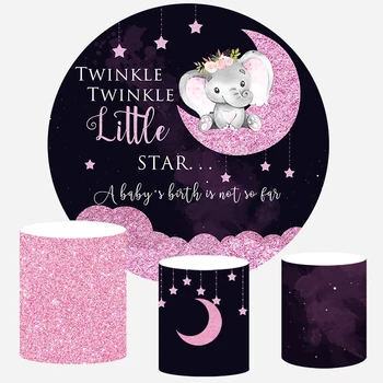 

Baby Dumbo Photography Backdrops Pink Sequins Twinkle Star Background baby shower birthday party Banner Circle Round Backdrop