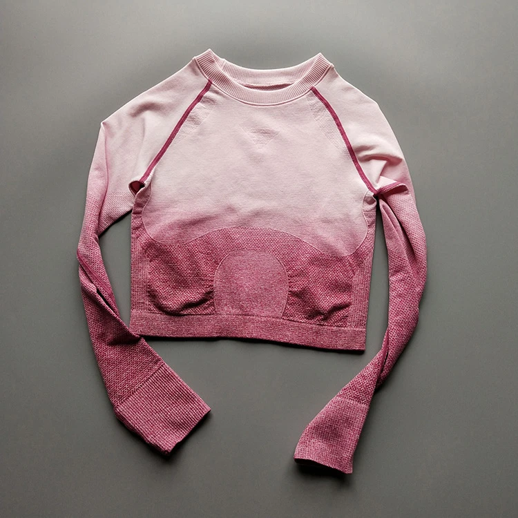 Rose red Бесшовные спортивные рубашки женские сексуальные с длинным рукавом Qucik Drying Тренажерный зал Бег Фитнес Йога тренировки бег укороченный топ для одежды - Цвет: Rose red