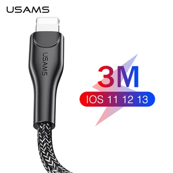 

USAMS USB Cable 3M for iPhone 11 Pro XR XS Max Nylon Braided USB Charger Data Cable Cord for iPad Mobiel Phone Charging Wire