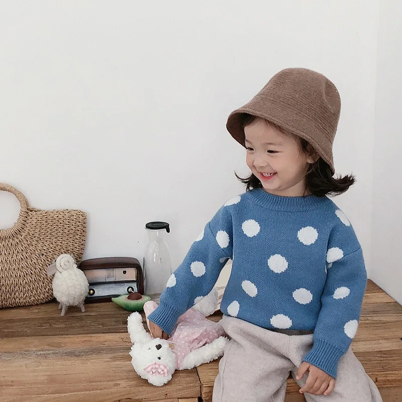 3052 Girls' Polka Dot Sweater Winter Korean Children's Clothing Children's Polka Dot Knitting Sweater Kids Girl Pullovers