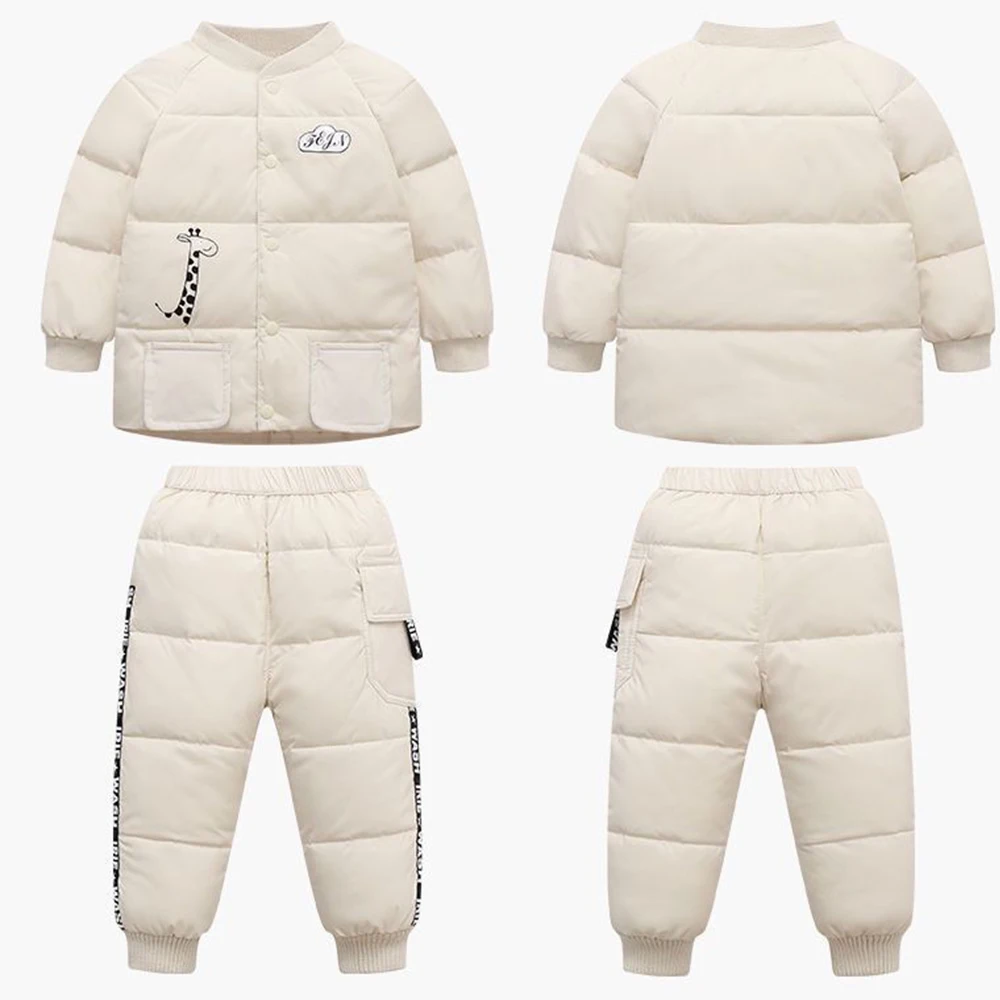 

Winter Hooded Down Jacket Overalls Sets for Children 2 to 6 Years Kids Keep Warm Solid Down Coat Set Christmas Thicken Outfits