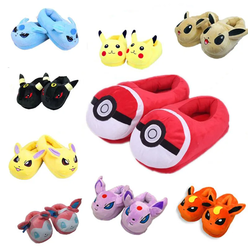 Pocket animals XY Pikachu Ball Glacia Eevee Umbreon Sylveon Vaporeon; плюшевые домашние тапочки для взрослых; Домашние зимние тапочки; 30 см