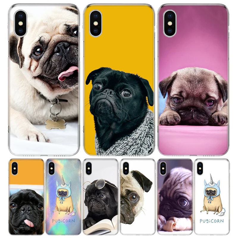Cute Pug Dog Phone Case For iPhone 13 12 11 Pro Max 6 X 8 6S 7 Plus XS XR Mini 5S SE 7P 6P Pattern Cover Coque | Мобильные телефоны