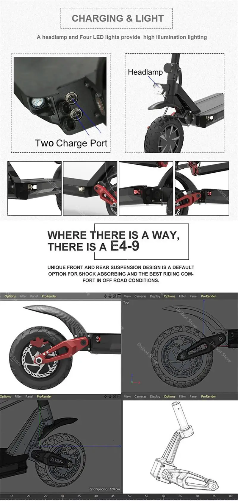 Daibot Adult Electric Scooter 60V Two Wheels Electric Scooters Dual Motor 3600W 70KMH Foldable Kick Scooter Electric  (6)