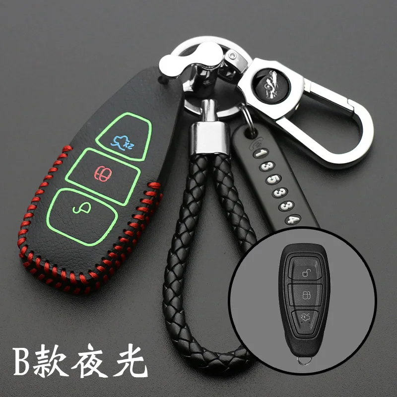 

Luminous leather Cover for Ford Fiesta Focus Mondeo Ecosport Kuga Focus ST Car Key Smart Remote Key Case Fob