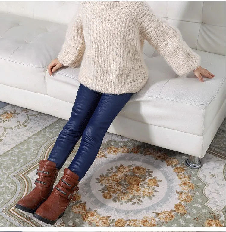 BIG SALE girl pu leather winter legging flower warm legging autumn winter thick trousers pants 3-10 years