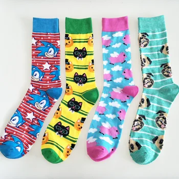 

Colorful Sock Mens Animal Long Adult Happy Comfortable Men's Standard Sox Cartoon Cat Bear Socks Cotton Spring Trendy Calcetines