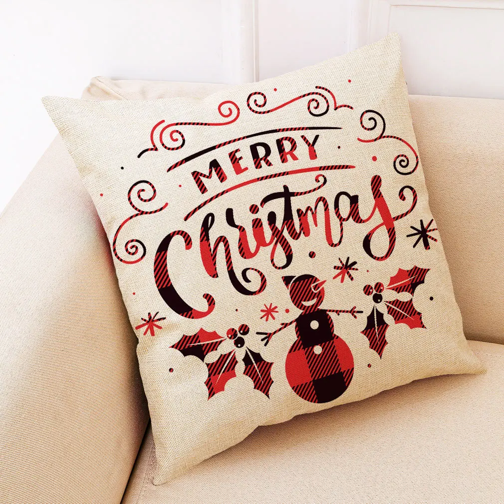 Merry Christmas Decorative Pillowcases Polyester Cotton Christmas Cartoon Pillow Case Cover Pillowcase Red - Color: Snowman