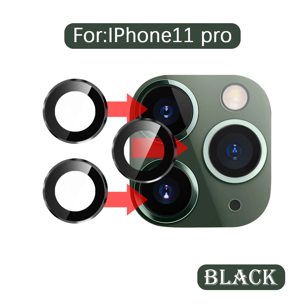 black For 11 Pro Задняя крышка для объектива камеры, Защита экрана для iPhone 11 Pro Max, защитная пленка, металлическое защитное кольцо для задней линзы, закаленное стекло - Цвет: black For 11 Pro