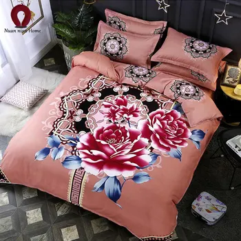 

Peony flower home textiles plant cashmere four-piece sanding printed bedding four-piece free shipping