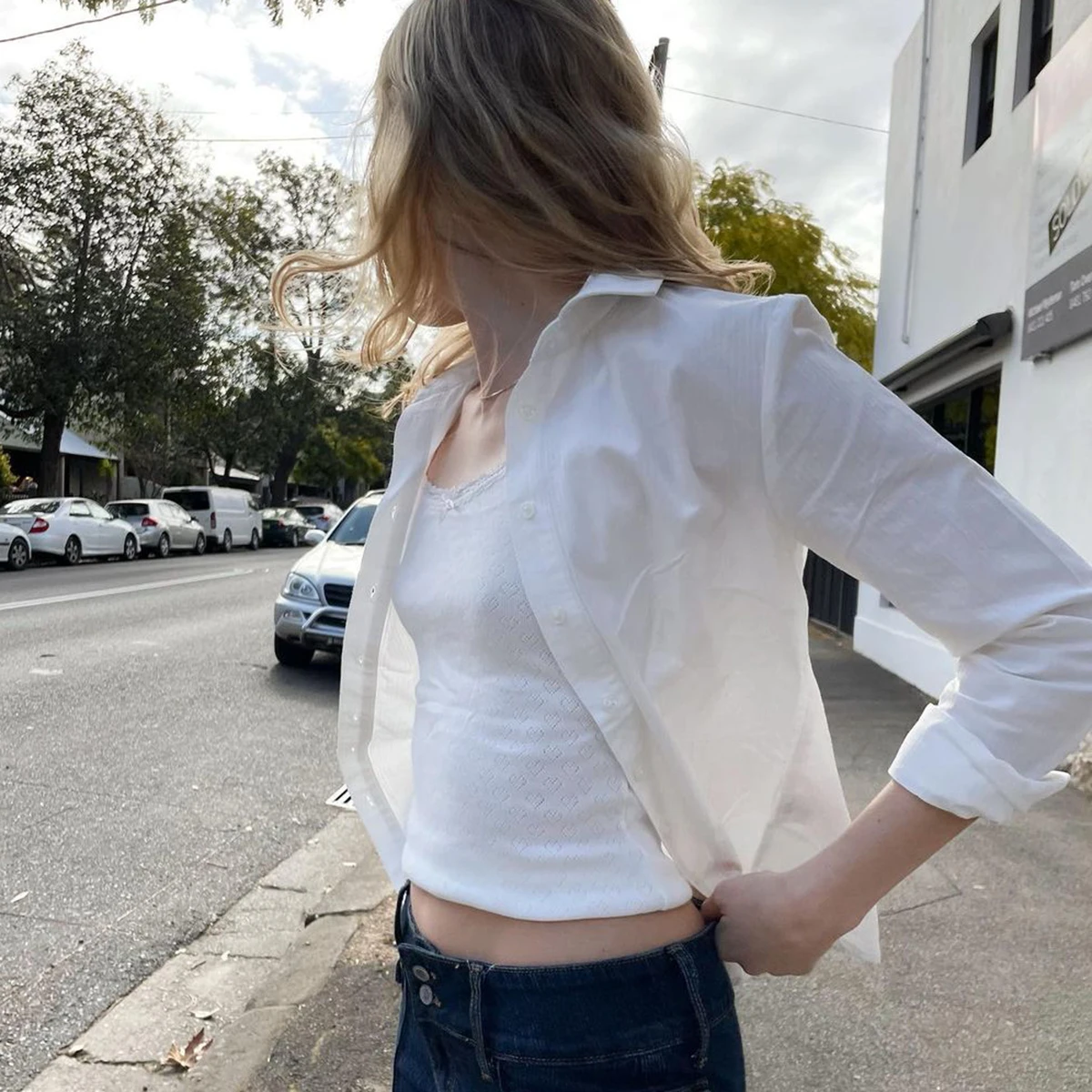 

Женская хлопковая рубашка, однотонная, весна-осень, с отложным воротником и длинным рукавом