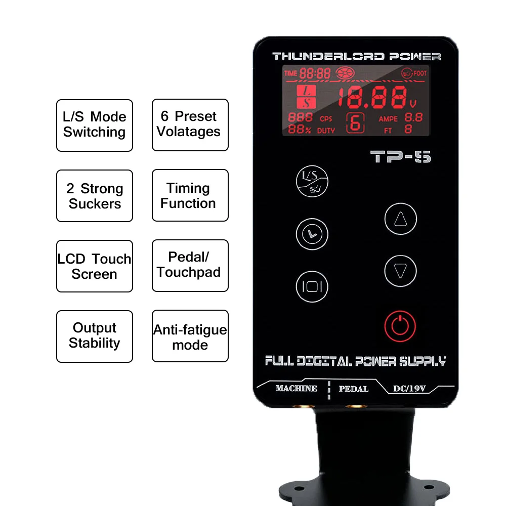 THUNDERLORD TP-5 питания для татуажа с адаптером питания для роторных татуировок сенсорный экран Интеллектуальный цифровой ЖК-дисплей